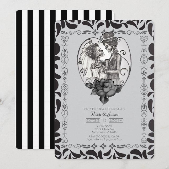 Skeleton Love Couple Marriage Dance Engagement Invitation (Front/Back)