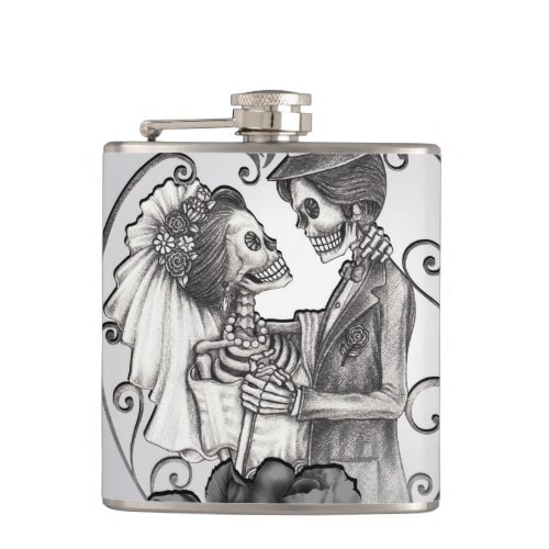 Skeleton Love Couple Marriage Dance Flask