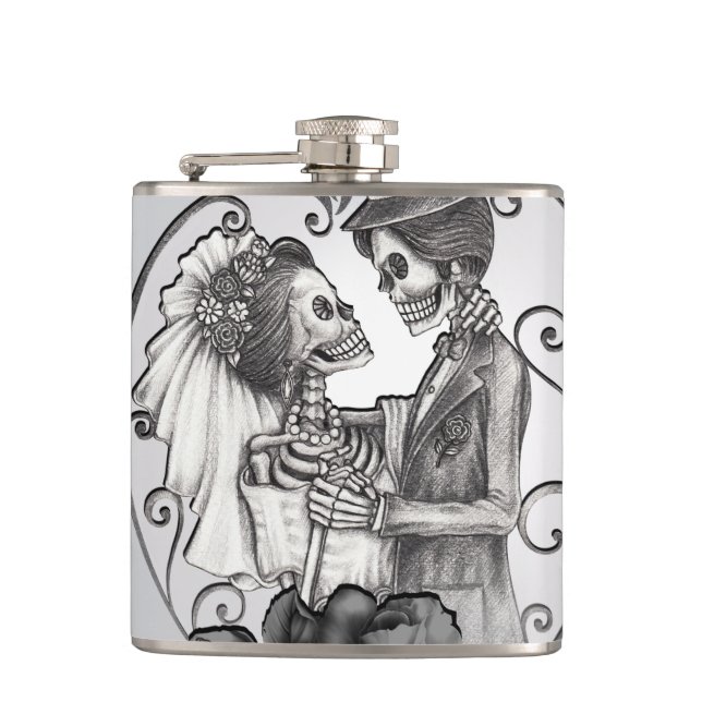 Skeleton Love Couple Marriage Dance Flask (Front)