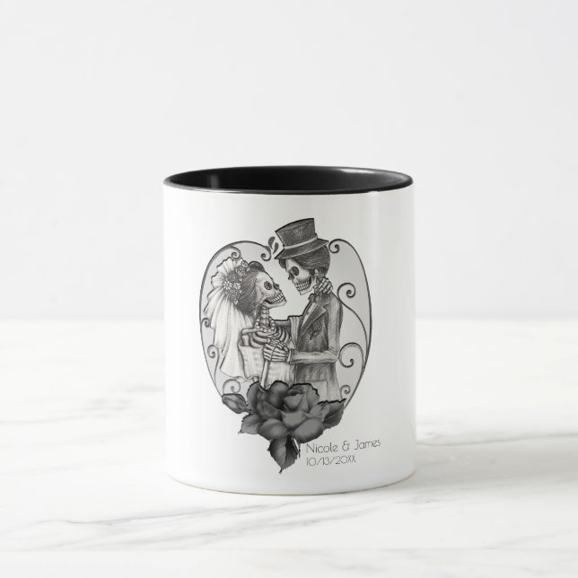 Skeleton Love Couple Marriage Dance Gothic Wedding Mug (Center)