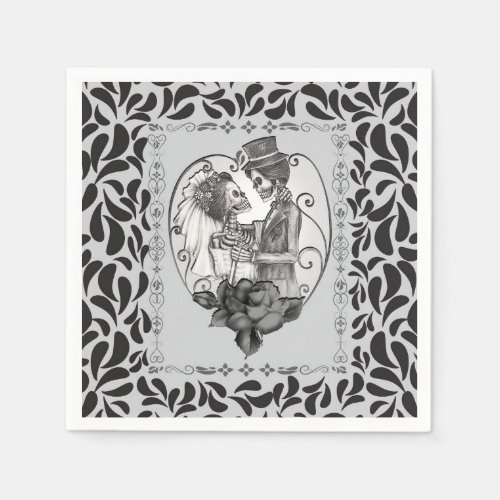 Skeleton Love Couple Marriage Dance Gothic Wedding Napkins