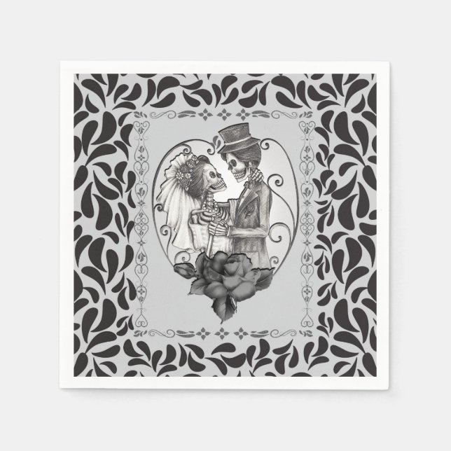 Skeleton Love Couple Marriage Dance Gothic Wedding Napkins (Front)