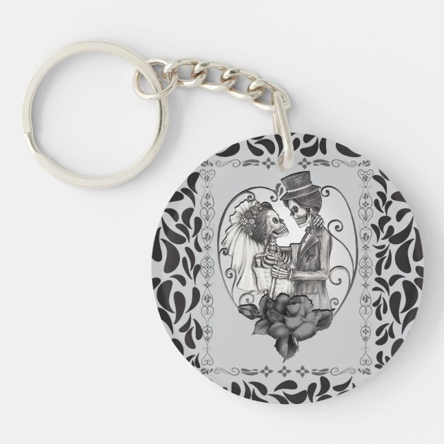 Skeleton Love Couple Marriage Dance Keychain (Front)
