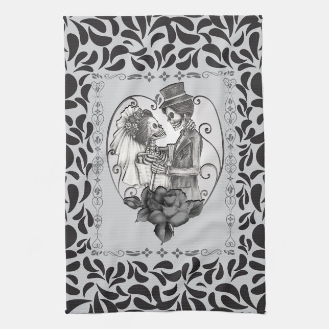 Skeleton Love Couple Marriage Dance Kitchen Towel (Vertical)