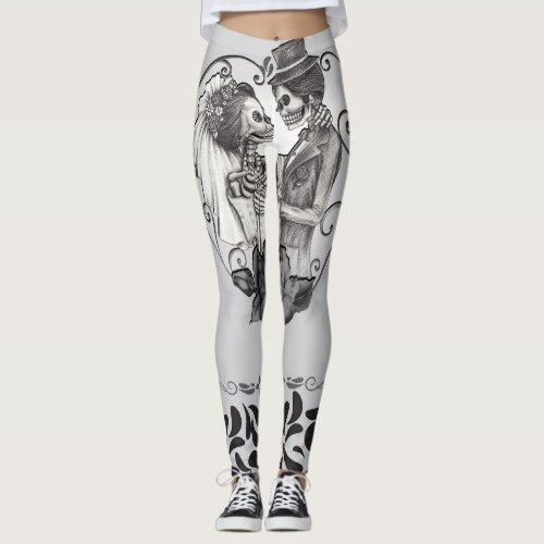 Skeleton Love Couple Marriage Dance Leggings