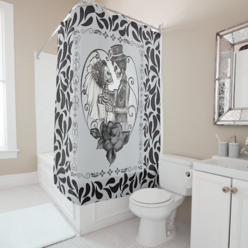 Skeleton Love Couple Marriage Dance Shower Curtain