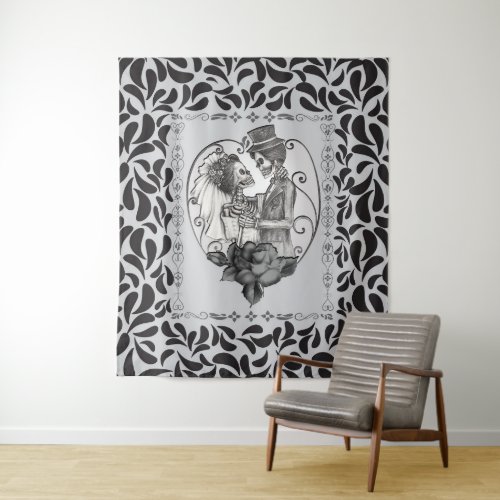 Skeleton Love Couple Marriage Dance Tapestry