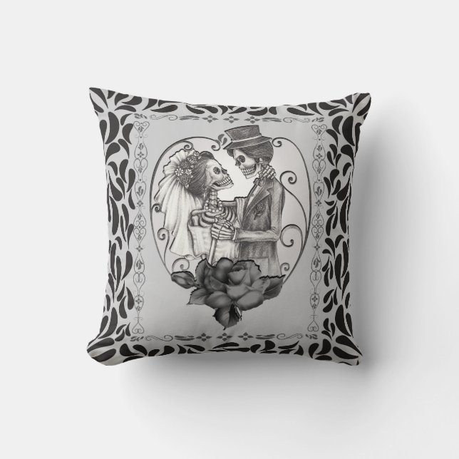 Skeleton Love Couple Marriage Dance Throw Pillow (Front)