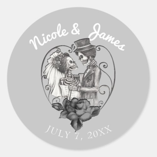 Skeleton Love Couple Marriage Dance Wedding Classic Round Sticker