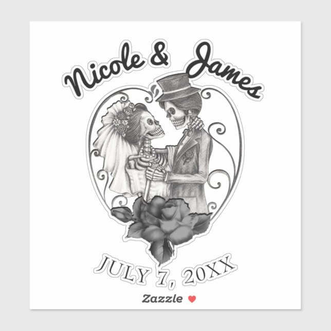 Skeleton Love Couple Marriage Dance Wedding Sticker (Sheet)