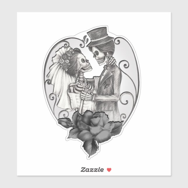 Skeleton Love Couple Marriage Dance Wedding Sticker (Sheet)