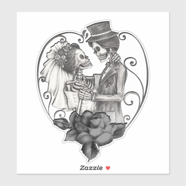 Skeleton Love Couple Marriage Dance Wedding Sticker (Sheet)