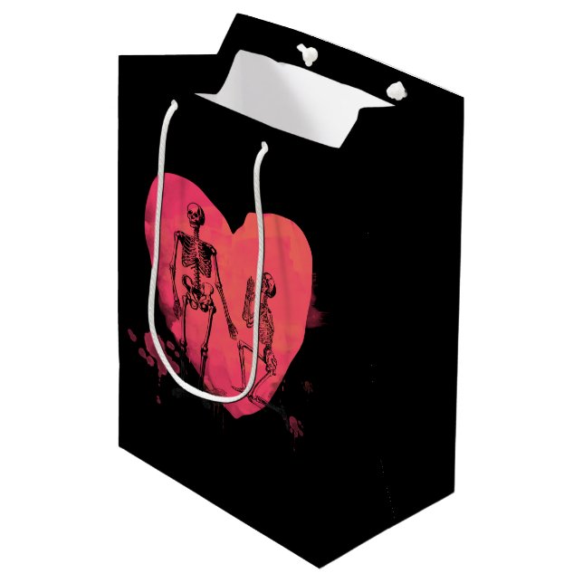 Skeleton Love Watercolor Heart  Medium Gift Bag (Front Angled)