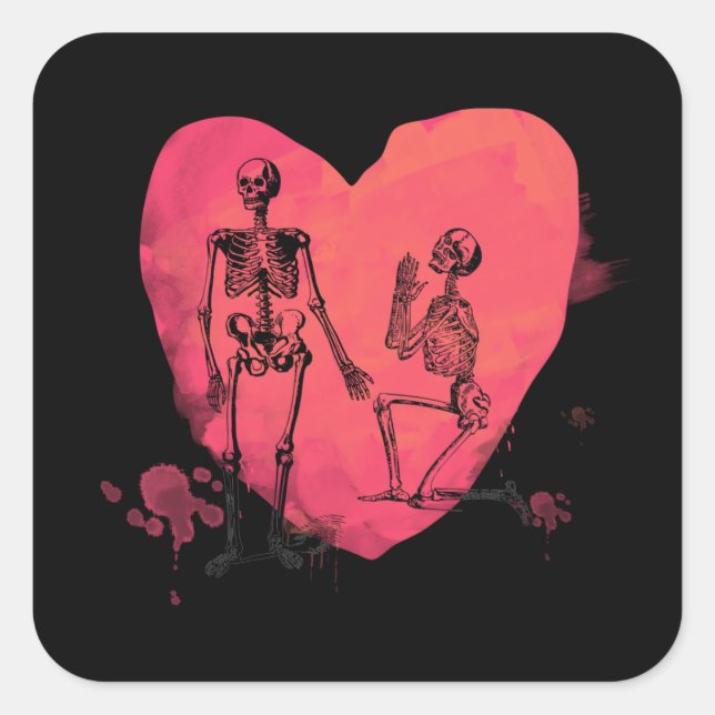 Skeleton Love Watercolor Heart Square Sticker (Front)