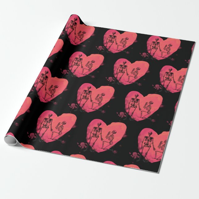 Skeleton Love Wrapping Paper (Unrolled)