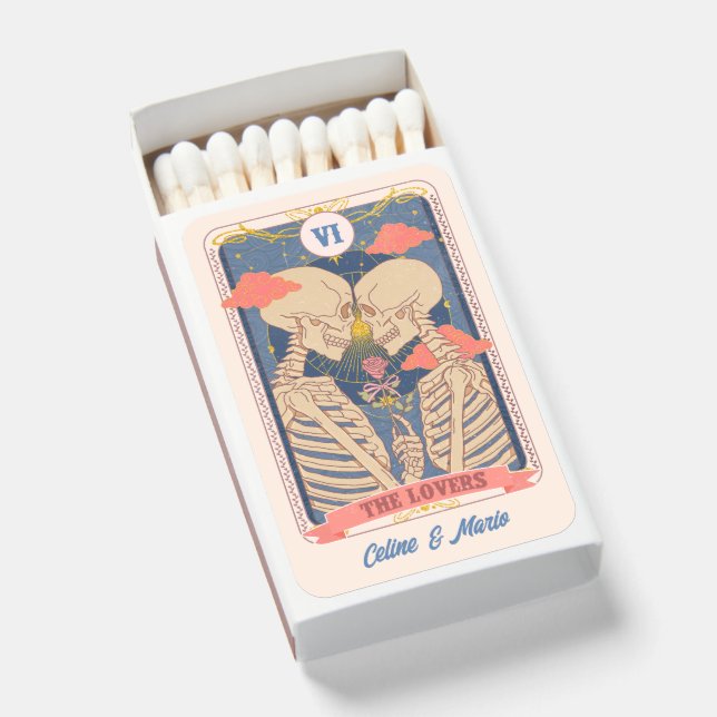 Skeleton Lovers Tarot Card Gothic Wedding Favor Matchboxes (Front Open)