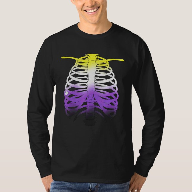 Skeleton LQBTQ Non Binary Halloween Pride Flag T-Shirt (Front)