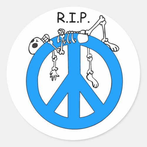 Skeleton Lying Down on a Peace Sign Rest in Peace  Classic Round Sticker