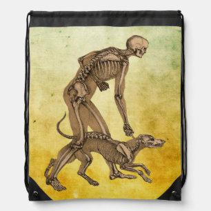 skeleton man and dog human animal anatomy art drawstring bag