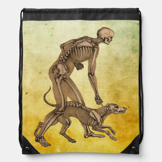 skeleton man and dog human animal anatomy art   drawstring bag (Front)