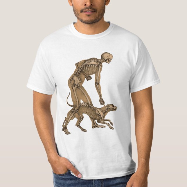 skeleton man and dog human animal anatomy art   T-Shirt (Front)