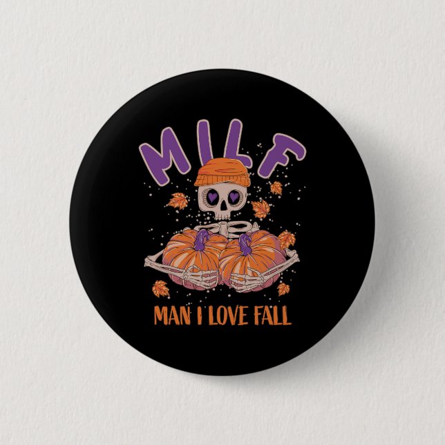 Skeleton Man I Love Fall Fun Skeleton Pumpkin Hall Button (Front)