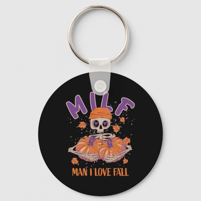 Skeleton Man I Love Fall Fun Skeleton Pumpkin Hall Keychain (Front)