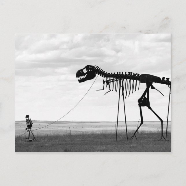Skeleton man walking skeleton dinosaur, SD Postcard (Front)
