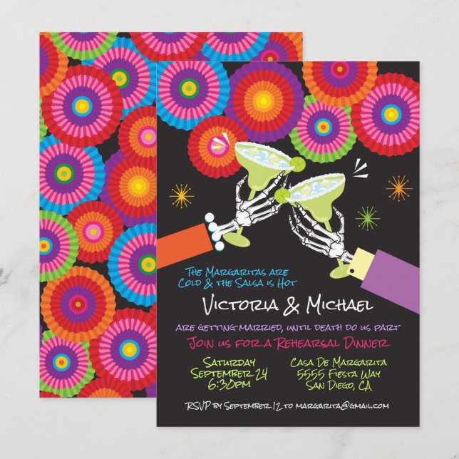 Skeleton Margarita Toast Mexican Fiesta Invitation (Front/Back)