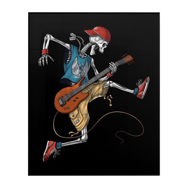 Skeleton Metal Guitarist Acrylic Print (Front)