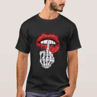 Skeleton Middle Finger And Lips Funny Halloween Men Women T-Shirt