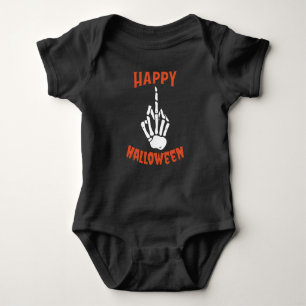 Skeleton Middle Finger Happy Halloween Baby Bodysuit