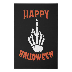 Skeleton Middle Finger Happy Halloween Faux Canvas Print