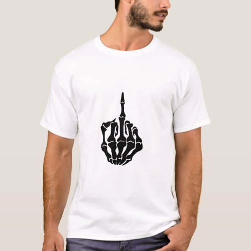 Skeleton Middle Finger White Men T_shirts