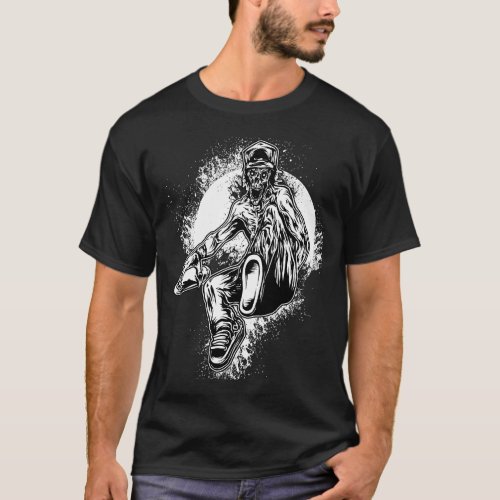 Skeleton Monster Black White Drawing T_Shirt
