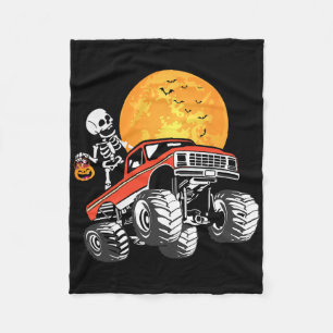 Skeleton Monster Truck Halloween Boys Truck Pumpki Fleece Blanket