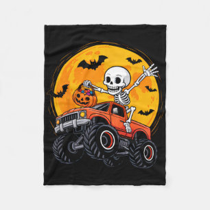 Skeleton Monster Truck Moon Pumpkin Halloween Boys Fleece Blanket