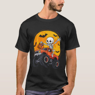 Skeleton Monster Truck Moon Pumpkin Halloween Boys T-Shirt