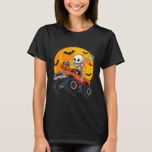 Skeleton Monster Truck Moon Pumpkin Halloween Boys T-Shirt