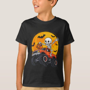 Skeleton Monster Truck Moon Pumpkin Halloween Boys T-Shirt