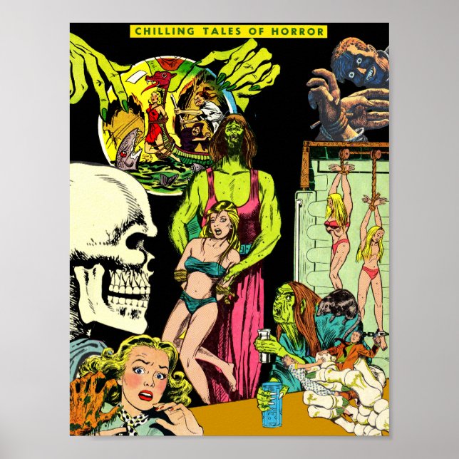 Skeleton Monsters Witch Altered Art Horror Collage Poster (Front)