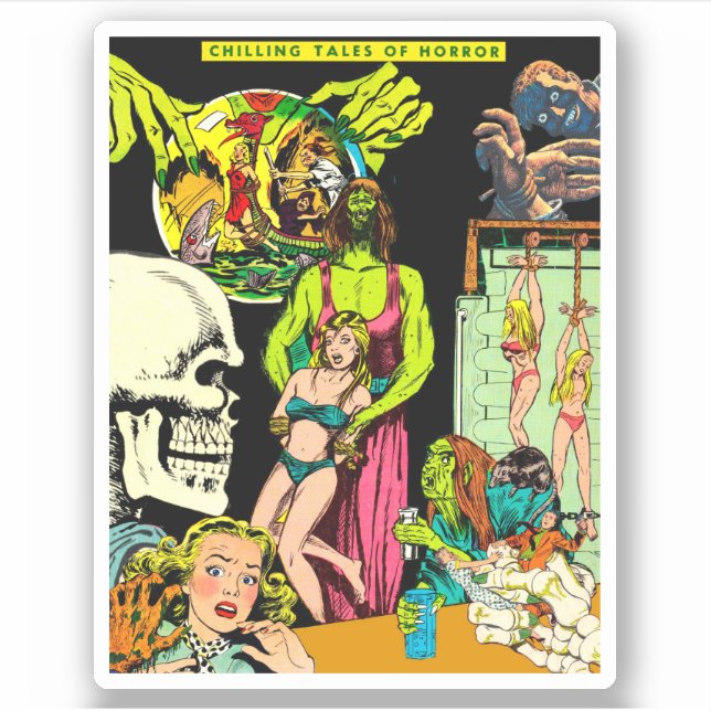 Skeleton Monsters Witch Altered Art Horror Collage Sticker (Front)