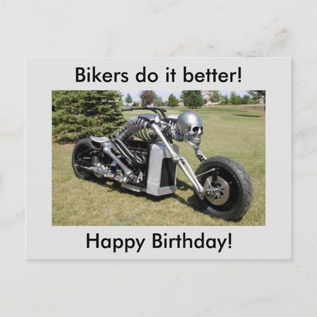 Skeleton Motorcycle Birthday Postcard (Front)
