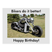 Skeleton Motorcycle Birthday Postcard