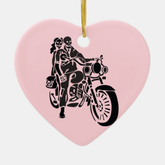 Skeleton Motorcycle Couple Ceramic Ornament