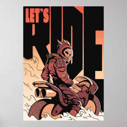 Skeleton Motorcycle Rider Skull Poster