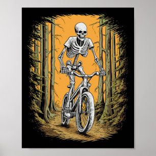 Skeleton Mountain Bike Cyclist Skeleton Halloween Poster
