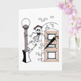 Skeleton Movie Star Singing in Rain with Umbrella  Card