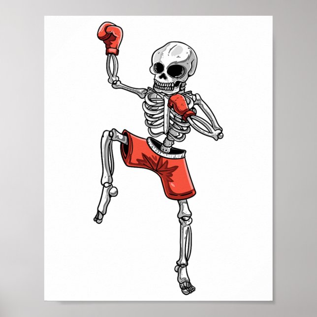 Skeleton Muay Thai Halloween Kickboxing Mma Fighte Poster (Front)