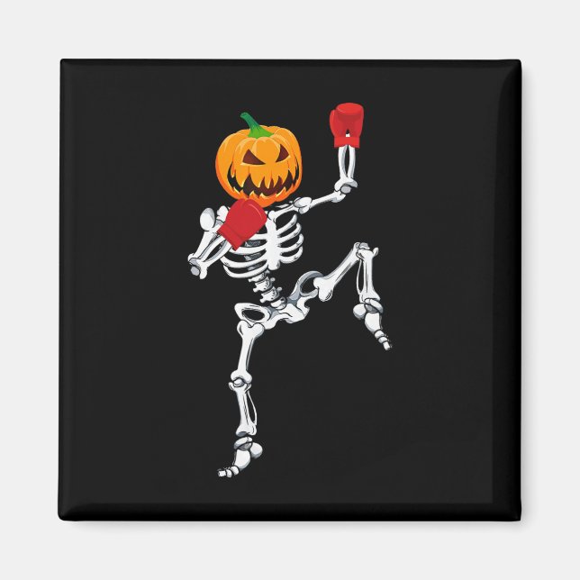 Skeleton Muay Thai Halloween Pumpkin Kickboxing Mm Magnet (Front)